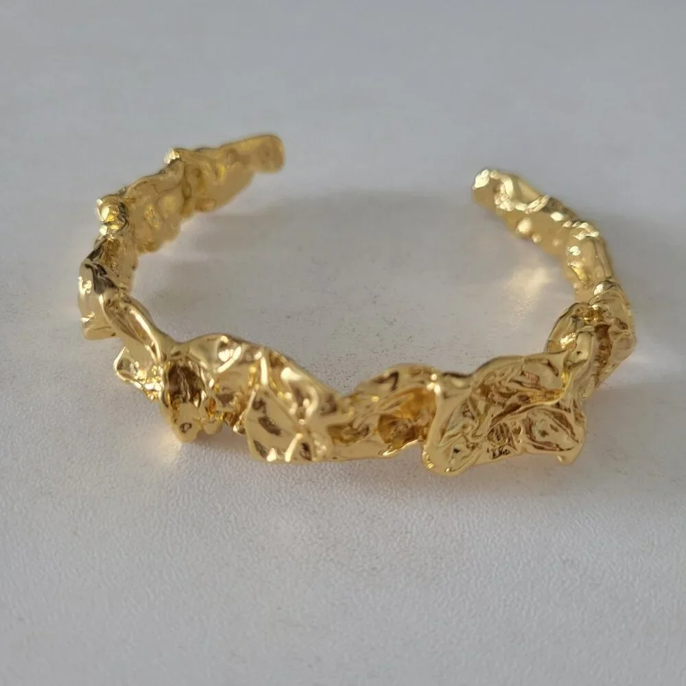 Amber Sceats Emery Cuff Bracelet Crushed Metal Design 24k Plated - Picture 5 of 8